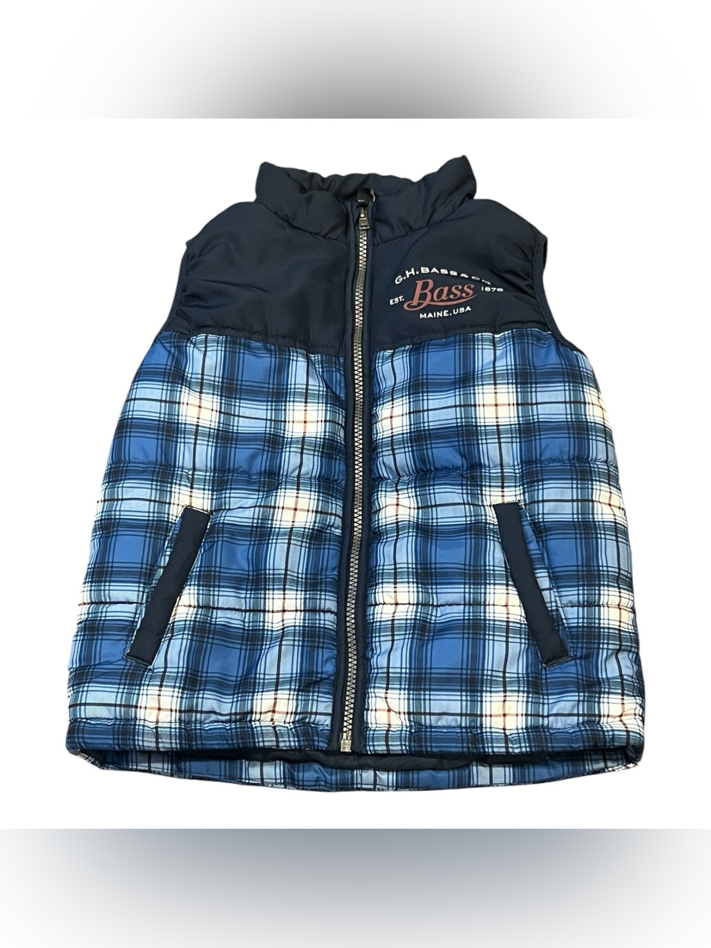 G.H. Bass & Co. Blue Plaid Puffer Vest Front Zip Size 5 Boy